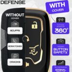 Lucrum Compatible with Chevy & GMC Key Fob Cover & Leather Keychain, 6 Buttons Keyfob Case for Acadia Sierra Silverado Tahoe Terrain Yukon (2014