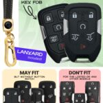 Lucrum Compatible with Chevy & GMC Key Fob Cover & Leather Keychain, 6 Buttons Keyfob Case for Acadia Sierra Silverado Tahoe Terrain Yukon (2014