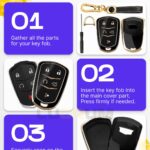 Lucrum Compatible with Cadillac Escalade Key Fob Cover & Leather Keychain