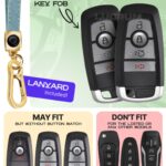 Lucrum Compatible with Ford Key Fob Cover & Leather Keychain
