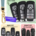 Lucrum Compatible with Ford Key Fob Cover & Leather Keychain, 5 Buttons Keyfob Case for F150 F250 F350 F450 Edge Explorer Fusion Mustang Ranger (2018