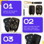 Lucrum Compatible with Chevy & GMC Key Fob Cover & Leather Keychain, 6 Buttons Keyfob Case for Acadia Sierra Silverado Tahoe Terrain Yukon (2014