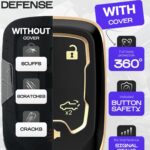 Lucrum Compatible with Chevy & GMC Key Fob Cover & Leather Keychain, 5 Buttons Keyfob Case for Acadia Sierra Silverado Tahoe Terrain Yukon (2014