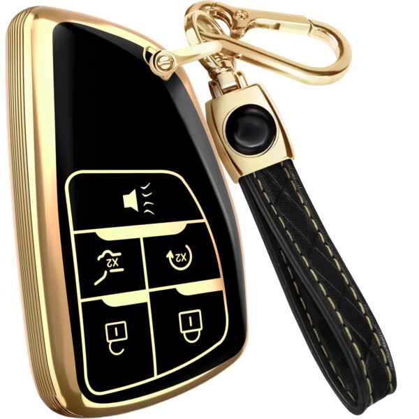Lucrum Compatible with Chevy, GMC, and Buick Key Fob Cover & Leather Keychain