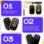 Lucrum Compatible with Honda Key Fob Cover & Leather Keychain