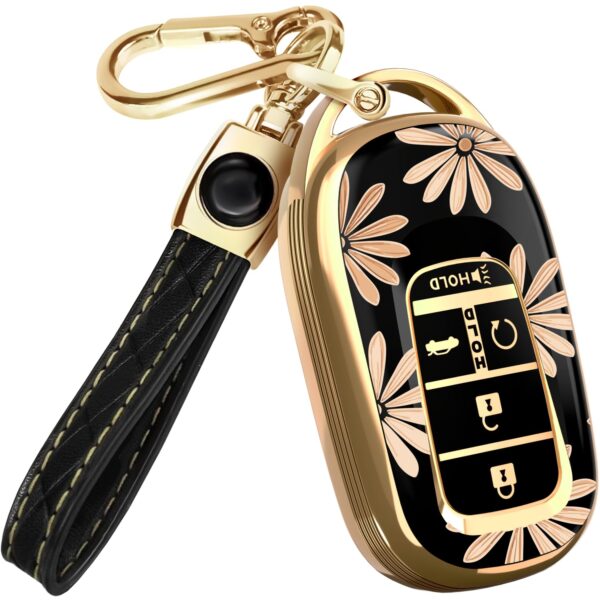 Lucrum Compatible with Honda Key Fob Cover & Leather Keychain - Flower Vibe