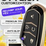 Lucrum Compatible with Cadillac Escalade Key Fob Cover & Leather Keychain