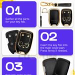 Lucrum Compatible with Chevy & GMC Key Fob Cover & Leather Keychain, 5 Buttons Keyfob Case for Acadia Sierra Silverado Tahoe Terrain Yukon (2014