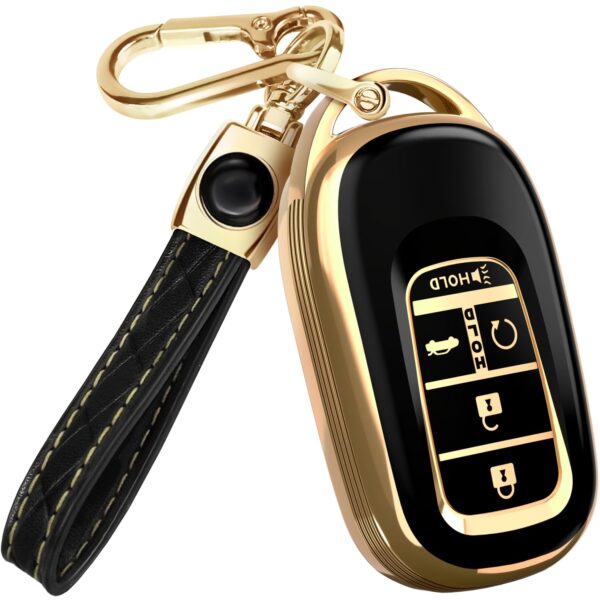 Lucrum Compatible with Honda Key Fob Cover & Leather Keychain
