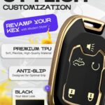 Lucrum Compatible with Chevy & GMC Key Fob Cover & Leather Keychain, 5 Buttons Keyfob Case for Acadia Sierra Silverado Tahoe Terrain Yukon (2014